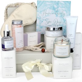 Jasmyn & Greene Canasta de regalo de spa de lujo para mujeres - 10 regalos relajantes de spa para cumpleaños de mujeres con lavanda. Regalos para despedida de soltera para mujer con kit de autocuidado