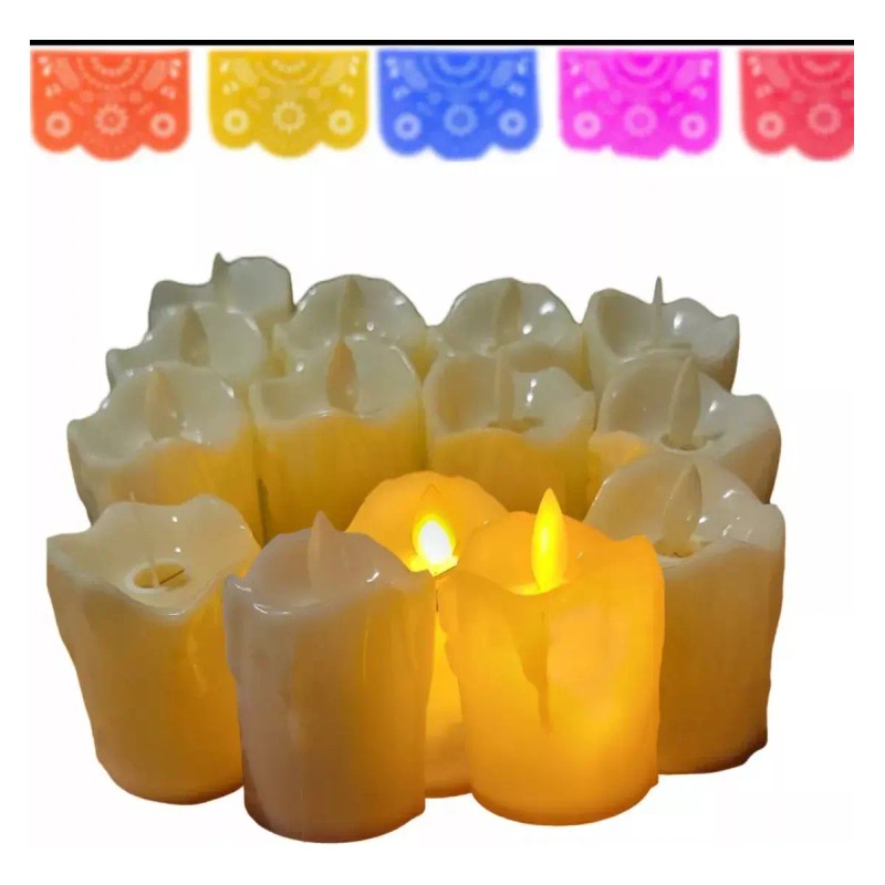 12 Velas Luz Led Ámbar Derretidas Navidad Halloween 9cm