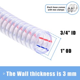 QuQuyi 3/4 Inch ID x 1 Inch OD Heavy-Duty Steel Wire Suction PVC Flexible Tubing High Pressure UV Chemical Resistant Thick Vinyl Hose Tube, 3.3 FT