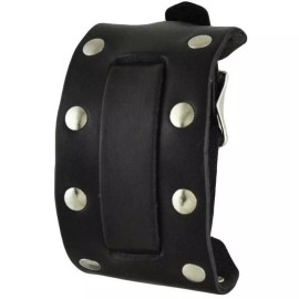 Nemesis leather cuff watch band Black with Studs - Length L - 10.5 inches