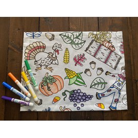 The Coloring Table - Thanksgiving and Fall Fun Design - Set of 4 Placemats (14"x18") - Fabric Coloring Placemats - Colorable Designs – Washable and Reusable – Coloring Activity for Children and Adults