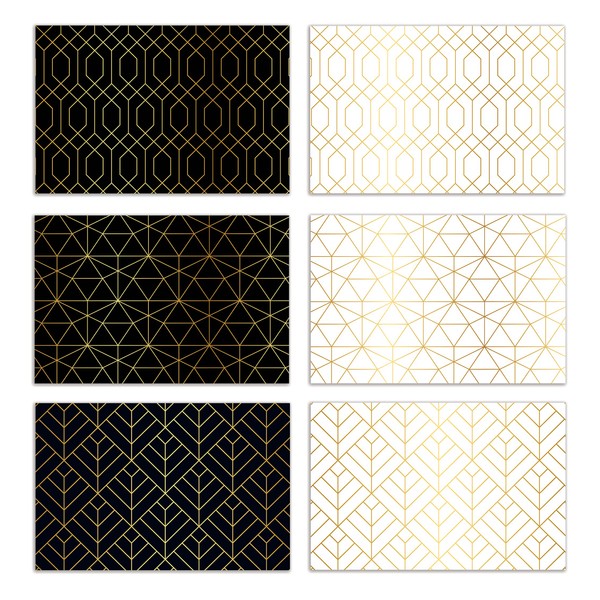 Better Office Products 50 Pack All Occasion Greeting Cards Box Set, 4 x 6 inch, 50 Assorted Blank Note Cards & 50 Envelopes, 6 Elegant Gold Foil Geometric Designs, Blank Inside