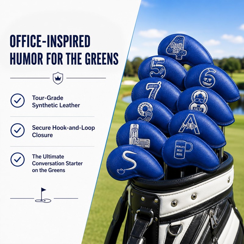 Office Themed Golf Iron Head Covers Set of 10, Leather
