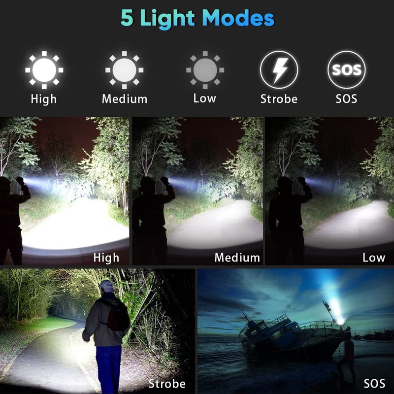 LED Rechargable Flashlight Super Bright Torch 3000lm Zoomable Outdoor Waterproof