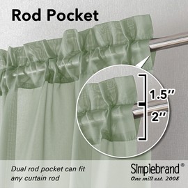 Simplebrand Sage Green Valances 14 Inches Long for Living Room Pocket 2 Panel Light Filtering Sheer Translucent Valence Toppers for Window Kitchen Bathroom Bedroom 42x14 Inch Length