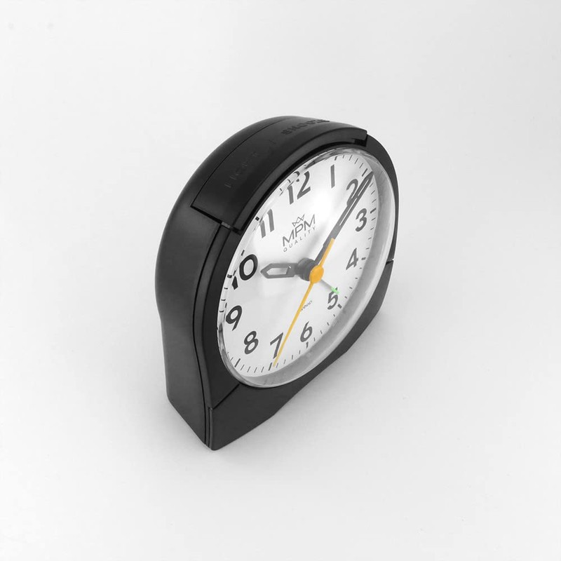 MPM analogue alarm clock made of plastic, black, snooze function,