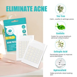 Pack of 300 Pimple Patches, Natural Hydrocolloid Pimple Plasters with Tea Tree Oil and Salicylic Acid Acne Patch Day and Night 2-in-1 Invisible Anti Pimple Patches