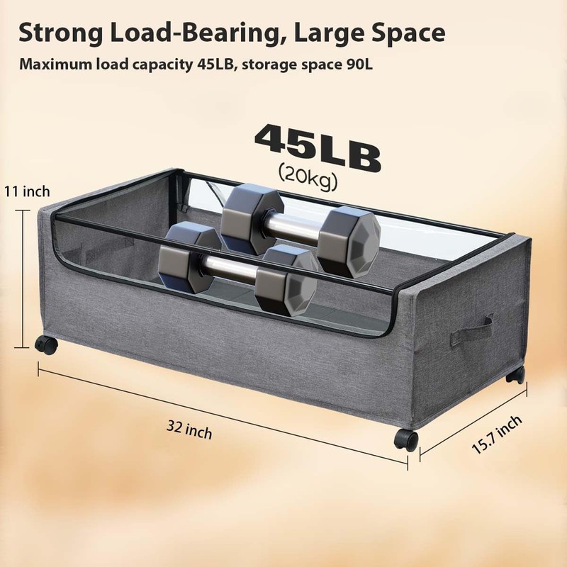 FOUCSSOMEI Under Bed Storage with Wheels, Rolling Under bed Storage