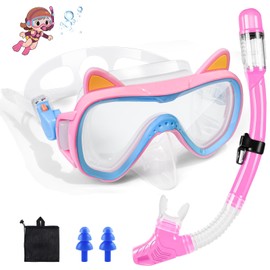 Zikenis Taucherbrille Kinder, 4-16 Jahre Schnorchelset Kinder, 180°Panorama HD mit Dry Schnorchel, Kinder Schwimmbrille geeignet für Kinder Geschenk (Rosa)