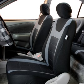 FH Group Sports Fabric Car Seat Covers Pair Set (Airbag Compatible), Gray/Black- Fit Most Car, Truck, SUV, or Van