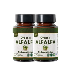 ORGANIC SPREE Alfalfa 120 Tablets | Medicago Sativa (Alfalfa) | Organic and Natural | Superfood Supplement with Vitamins and Minerals | Vegan and USDA Certified 120tab - Pack of 2
