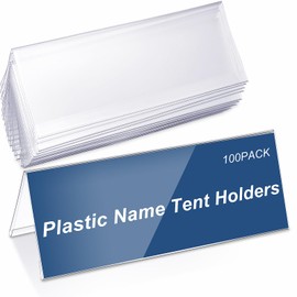 Vicenpal 100 Pieces Clear Plastic Name Tent Holders 11" x 4.25" Acrylic Name Plate for Desk PVC Card Tent Holder Desk Sign Frame for Table Office Business Conference Meeting Room School Display Stand