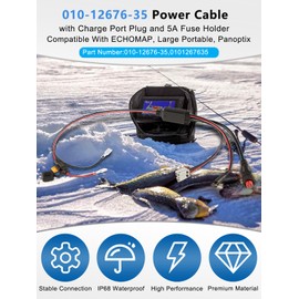 Replacement for 010-12676-35 Power Cable with Charge Port Plug and 5A Fuse Holder Compatible with ECHOMAP, Large Portable, Panoptix Series Ice Fishing Bundle and kit