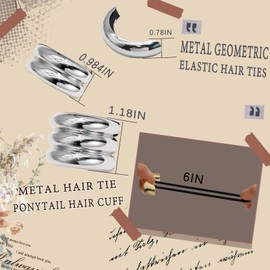 AOREAS Metal Hair Ties,Metal Geometric Elastic Hair Ties,Ponytail Hair Cuff,Gold Hair Ties Wrap Hair Ties for Thick Hair Elastic Hair Ties for Women Hair Accessories （Silver）