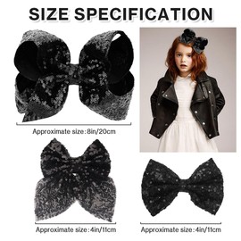 5Pcs Sparkly Black Hair Bows for Girls,Glitter Enchanting Fairy Fashion Sequin Bow Alligator Clips Hair Accessories for Girls Toddlers Kids Children Teens