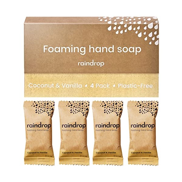Raindrop Sustainable Hand Soap Refills, 4x Plastic-Free Foaming Hand Soap Refills (Sweet Vanilla)