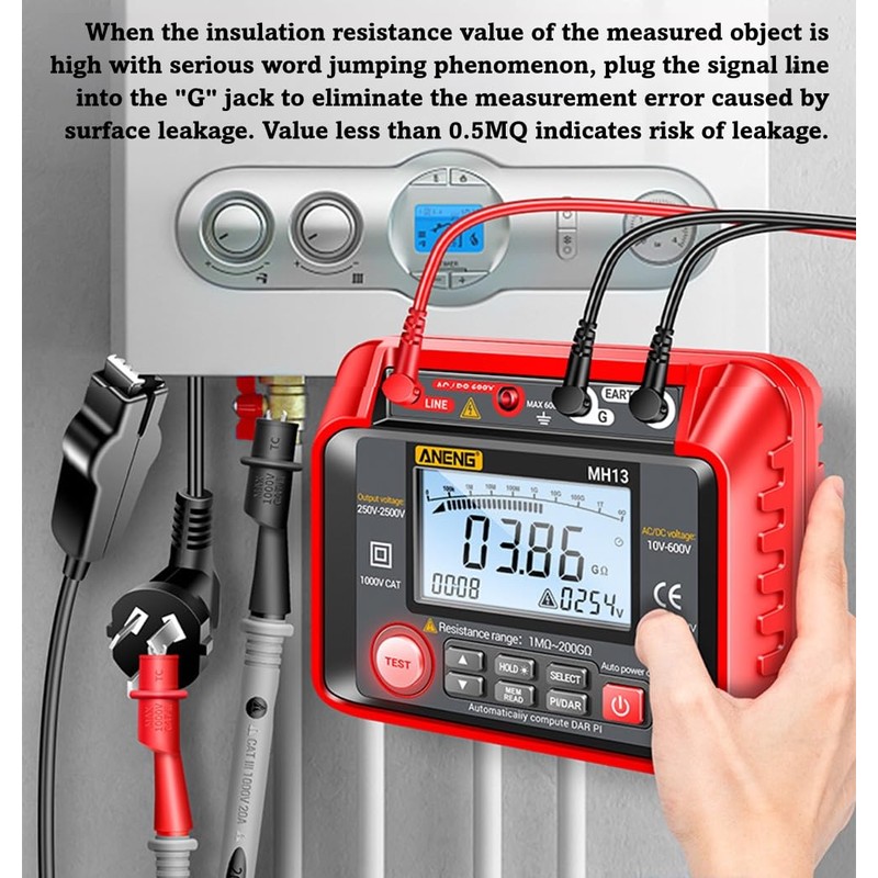 Generic MH13 1MΩ-200GΩ Megohmmeter, 250V-2500V Insulation Resistance Tester, 10V-600V AC/DC