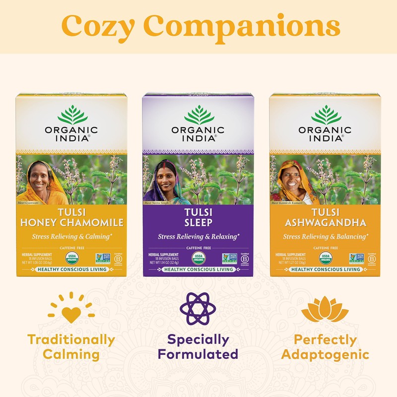 ORGANIC INDIA Tulsi Honey Chamomile Tea Bags - Herbal Tea