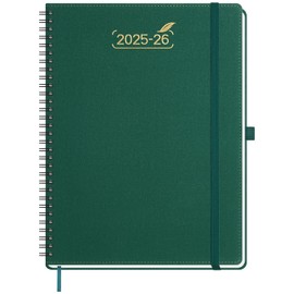 BEZEND Weekly Planner 2025-2026 with 2 Columns, 8.5" x 11" Academic Calendar 18 Months (Jul 25-Dec 26) Life Work Appointment Book with Monthly Tab, PU Leather Softcover Spiral - Evergreen