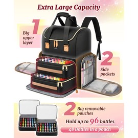 YOREPEK Extra Large Nail Polish Organizer Case Backpack Holds 96 to 100+ Bottles(15ml/0.5 fl.oz) UV Nail Lamp,Nail Organizers and Storage with 2 Removable Pouches Fits Nail Stuff,Gift for Manicurist