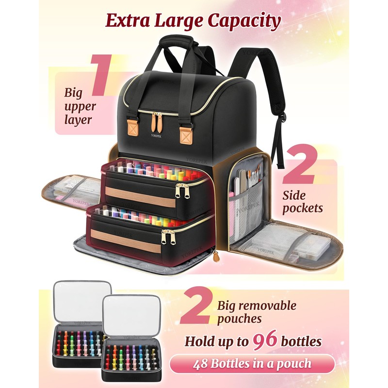 YOREPEK Extra Large Nail Polish Organizer Case Backpack Holds 96