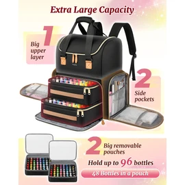 YOREPEK Extra Large Nail Polish Organizer Case Backpack Holds 96 to 100+ Bottles(15ml/0.5 fl.oz) UV Nail Lamp,Nail Organizers and Storage with 2 Removable Pouches Fits Nail Stuff,Gift for Manicurist