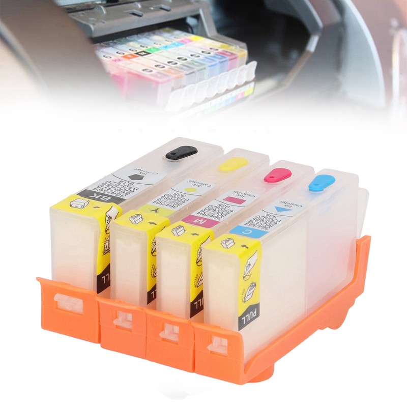 4 Pcs Ink Cartridge Black Blue Magenta Yellow Permanent Chip