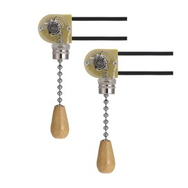 sourcing map Fan Light Switch with Chrome Pull Chain Wood Knob (Pack of 2 set)