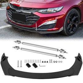TOMICOB 4Pcs Front Bumper Lip Chin Spoiler Splitter Diffuser Protector Air Dams Fit Fit 66.9"-76.7" Width Cars with 2Pcs Adjustable 8"-11" Silver Splitter Rods, Carbon Fiber Round Corner
