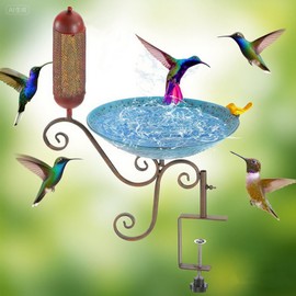 Phaxth Metal Deck Mounted Bird Bath, 12" Beck Railing, Balcony Bird Bath for Outdoor, Garden, Patio, Antique Blue Green