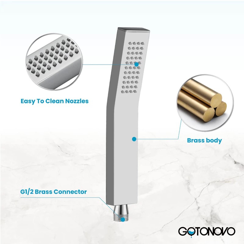 gotonovo Wall Mount Chrome Polished Solid Brass Handheld Shower Head