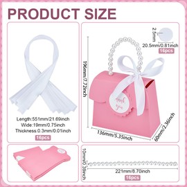 BENECREAT 16 Sets Pink Wedding Favors Box DIY Set, 7.8×5.3×2.2 inch Kraft Paper Box with Pearl Handle, Ribbons, Stickers, Gift Boxes for Birthday, Party Favor, Boutique, Wedding