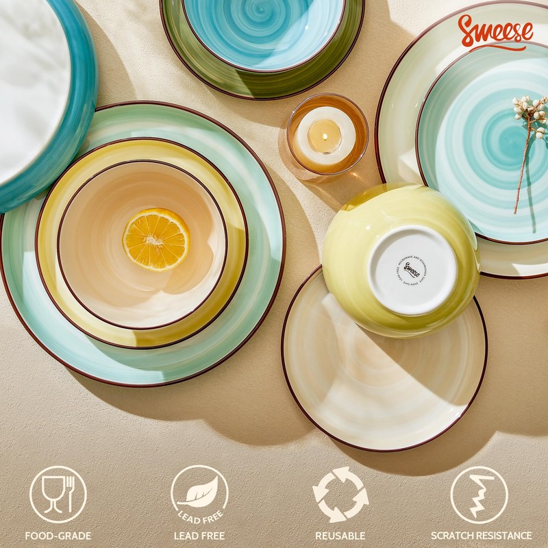 Sweese Plates and Bowls Sets, 18 Piece Dinnerware Set Porcelain