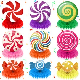 9Pcs Sweet Candy Table Decorations Candyland Party Decorations Colorful Lollipop Candy Honeycomb Centerpieces Table Topper for Candy Party Birthday Back to School Home Baby Shower Party Supplies