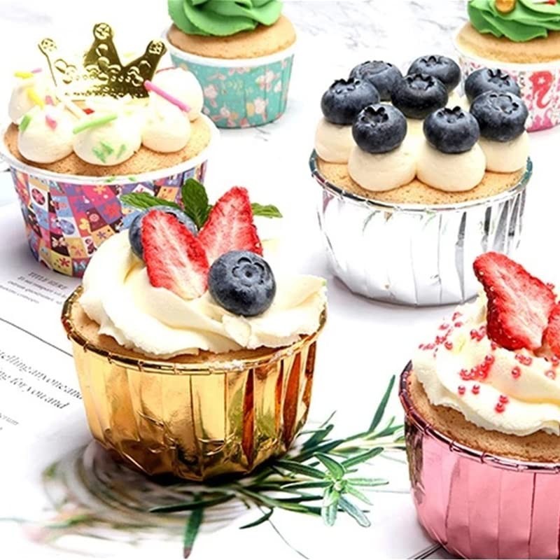 100 Pack Cupcake Liners with Lids 3.5 Oz Foil Baking