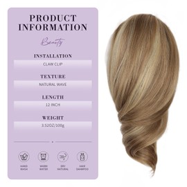 Clip on Ponytails for Women - 12 Inch Short Ponytail Extension, Curly Pony Tails Hair Extensions, Synthetic Hair Extensions Ponytail, Clip in Ponytail (Dark Blonde with Beige Blonde Highlights)