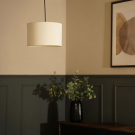 Modern Cream Boucle Cylinder Ceiling Pendant Lampshade/Table Lamp Drum Light Shade - Small
