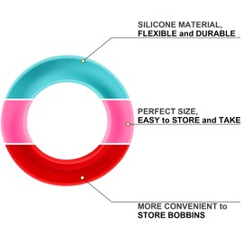 Neatbuddy - Paquete de 3 soportes de bobina, anillos de bobina de silicona, organizador de bobina de diferentes colores y 24 bocinas transparentes para suministros de costura diarios (rojo, rosa y azul claro)