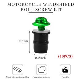 MUQIDA 10 PCS Motorcycle Windshield Bolts Screws Kit, Aluminum Alloy Motorbike Windscreen Body Fasteners, Universal Windshield Mounting Bolts with Wrench for Motorcycle Fairings (Green)