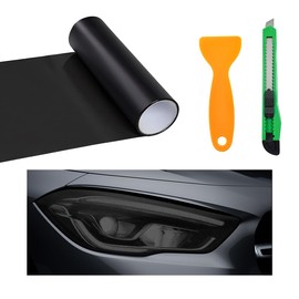 Wevdn Car Light Tint Film, 46.8" × 11.8" Extra-Wide Waterproof Headlight Taillight Tint Wrap Roll, Self Adhesive Film Sticker Sheet for Car Headlight Tail Lights with Squeegee+Cutter (Matte Black)