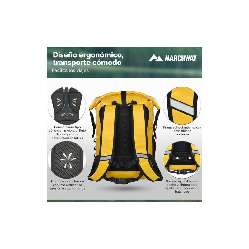 MARCHWAY Mochila impermeable para senderismo, kayak (amarillo, 30 L)