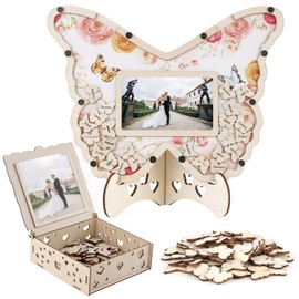 Aymolas Baby Shower Wedding Guest Book Alternatives Set Wooden Butterfly Baby Shower Wedding Decor with Photo Frame Keepsake 50 Wood Slices Guest Book for Wedding Birthday