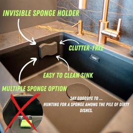 Mustache Dad Magnetic Sponge Holder System 3-in-1 Ideal Magnetic Sponge Holder for Kitchen Sink, 4 Dual-Sided Magnet Dish Scrubber for Stone, Granite Composite Sinks