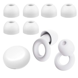 Ohrstöpsel zum Schlafen – 1 Paar weiße Silikon-Ohrstöpsel mit 5 austauschbaren Ohrkappen, AAA Geräuschdämpfung, weiches, hautfreundliches Material, waschbar