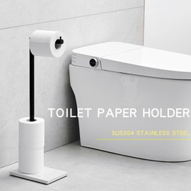 JOMANDAN 304 Stainless Steel Freestanding Toilet Paper Holder with Marble Base - Multi-Roll Capacity, No-Drill Installation, Bathroom Organizer for Compact Spaces (Black/White Marble)