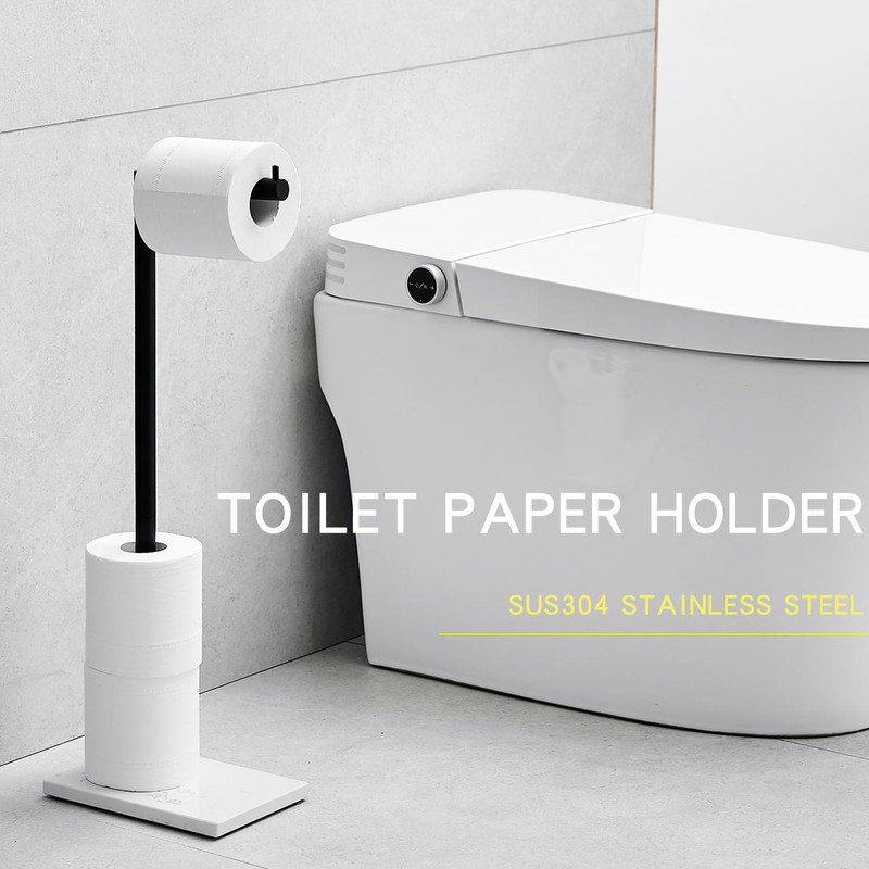 JOMANDAN 304 Stainless Steel Freestanding Toilet Paper Holder with Marble