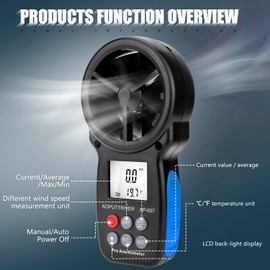Digital Anemometer Handheld AP-007 Wind Speed Meter Gauges for Measuring Wind Speed/Temperature with Backlit and Max/Min/AVG for Shooting, Measuring HVAC installation, CFM calculation, Duct vents