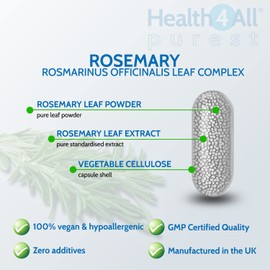 Health4All Rosemary 500mg 90 Capsules (V) (not Tablets) Purest - no additives. Memory, Focus and Learning. Natural Vegan Nootropic.