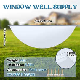 Threlaco 39'' x 16'' UV Basement Window Well Cover UV Resistant Polycarbonate for Snow and Rain Heavy Duty Egress Window Cover Winter Summer for Courtyard Balcony Exterior, Clear