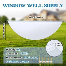 Threlaco 39'' x 16'' UV Basement Window Well Cover UV Resistant Polycarbonate for Snow and Rain Heavy Duty Egress Window Cover Winter Summer for Courtyard Balcony Exterior, Clear